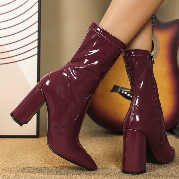 Steve Madden Slade Burgundy Red Patent Faux Leather Pointed Toes Booties 8.5 - Picture 1 of 11